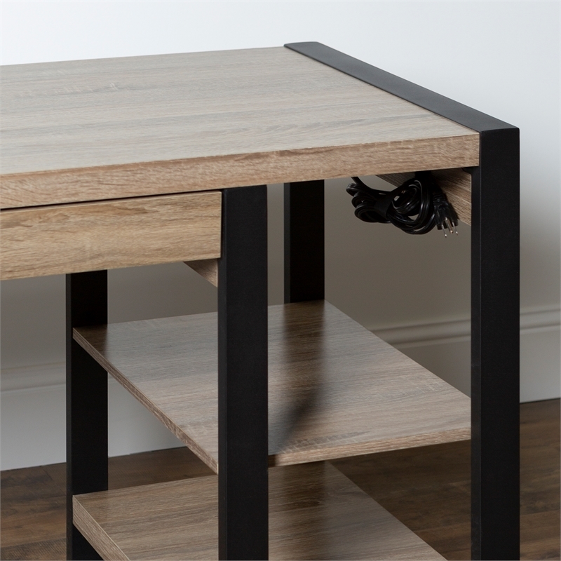 Pemberley Row MDF Driftwood Natural/Black Computer Desk Rectangular USB Port 60