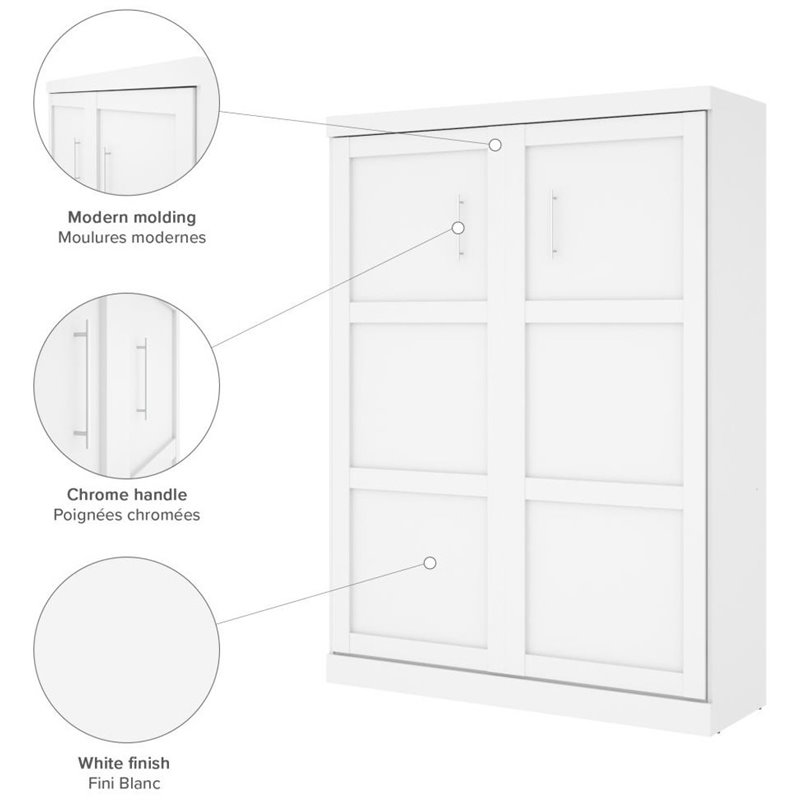 Pemberly Row Queen Size Wall Bed in White Wood - Easy Assembly