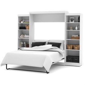 Pemberly Row Queen Murphy Bed and 2 Shelving Units (115W) in White