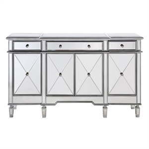 Pemberly Row 60&quot 4-Door Wood Mirrored Sideboard in Silver