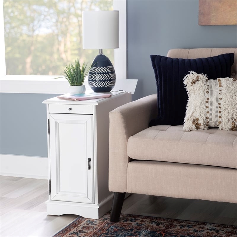 Pemberly Row 1 Door Transitional MDF/Poplar Wood End Table in White