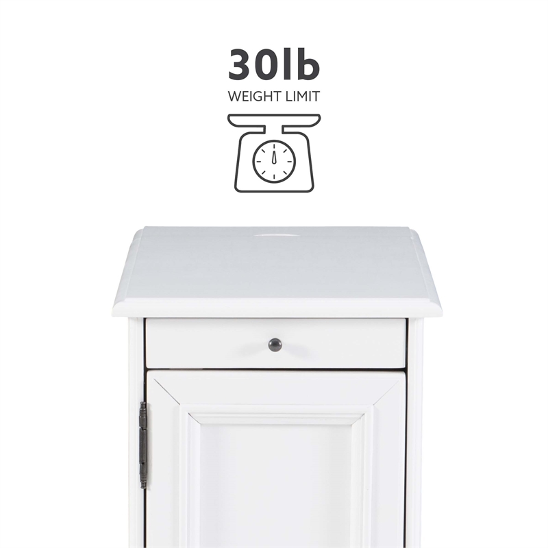 Pemberly Row 1 Door Transitional MDF/Poplar Wood End Table in White