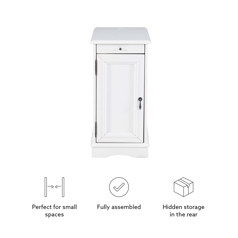 Pemberly Row 1 Door Transitional MDF/Poplar Wood End Table in White