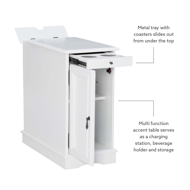 Pemberly Row 1 Door Transitional MDF/Poplar Wood End Table in White