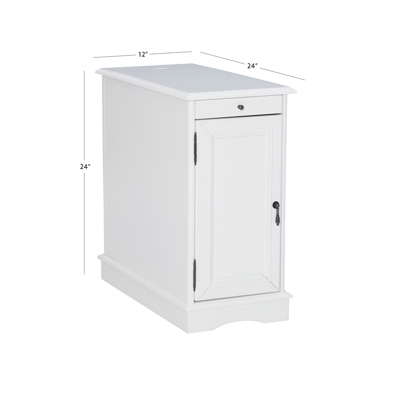 Pemberly Row 1 Door Transitional MDF/Poplar Wood End Table in White