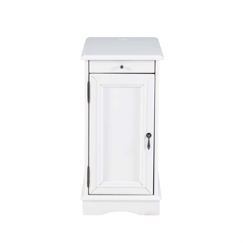 Pemberly Row 1 Door Transitional MDF/Poplar Wood End Table in White