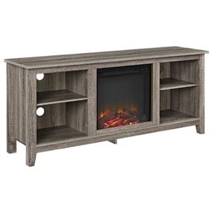 Pemberley Row MDF and Laminate Ash Gray TV Stand Rectangular Electric Fireplace Insert 58&quot Unassembled