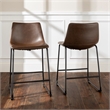 Pemberly Row Faux Leather Bar Stool Chair Set of 2 in Brown - Saddle Seat