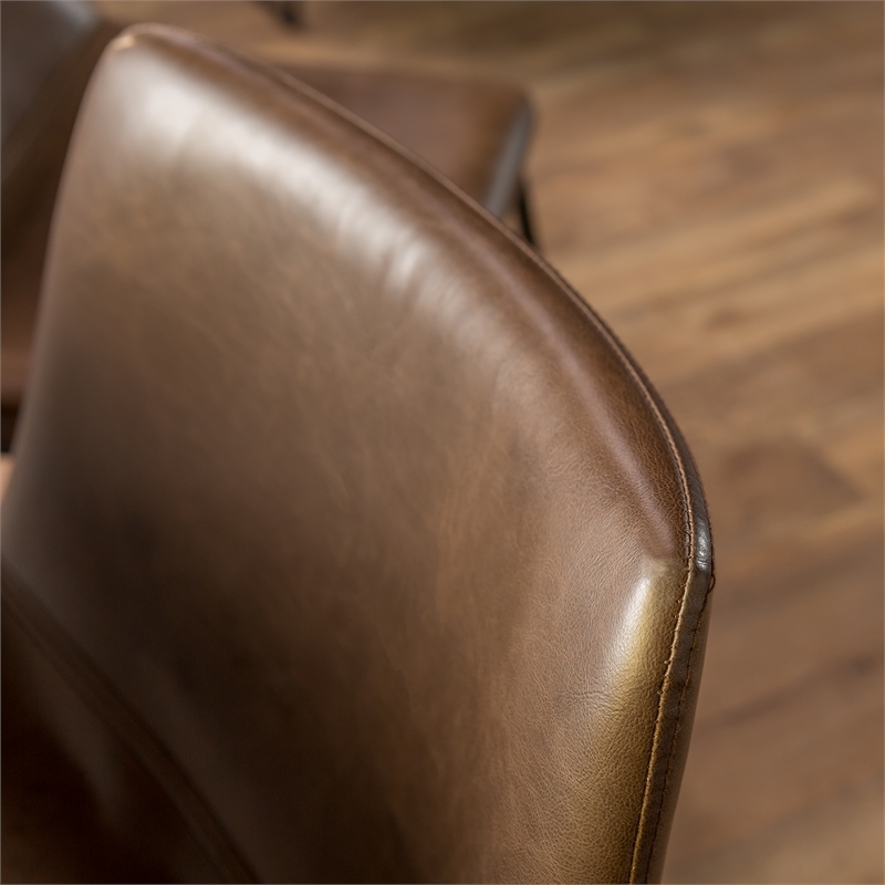 Pemberly Row Faux Leather Bar Stool Chair Set of 2 in Brown - Saddle Seat