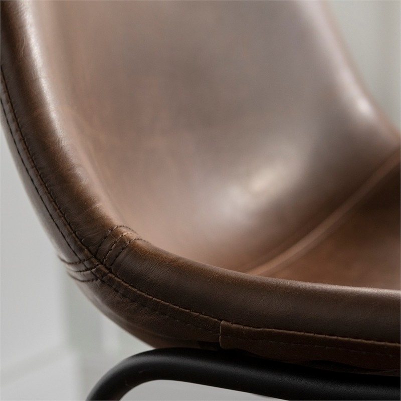 Pemberly Row Faux Leather Bar Stool Chair Set of 2 in Brown - Saddle Seat