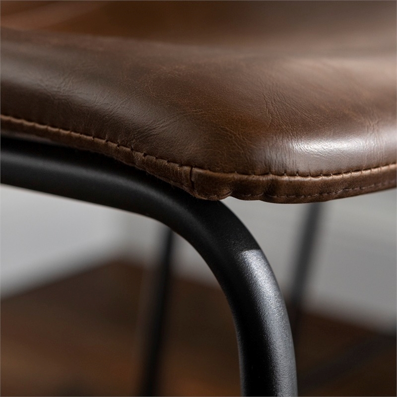 Pemberly Row Faux Leather Bar Stool Chair Set of 2 in Brown - Saddle Seat