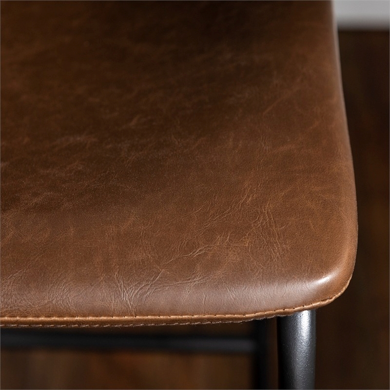 Pemberly Row Faux Leather Bar Stool Chair Set of 2 in Brown - Saddle Seat