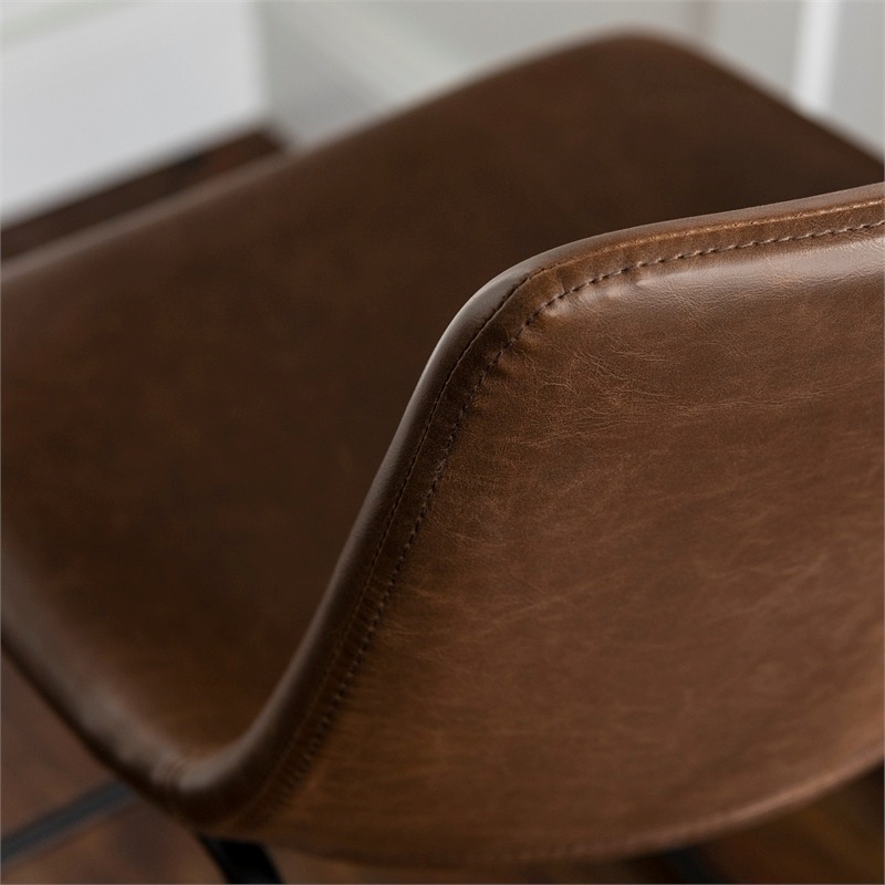 Pemberly Row Faux Leather Bar Stool Chair Set of 2 in Brown - Saddle Seat