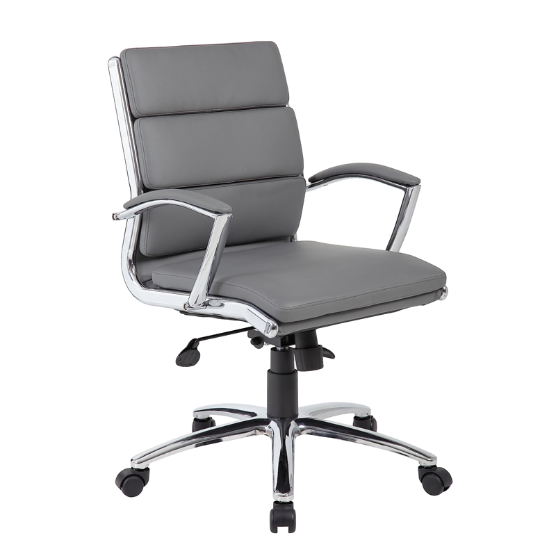 Pemberly Row Modern Faux Leather/Fabric Mid Back Swivel Executive Chair in Gray