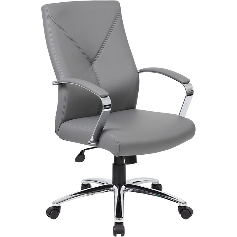 Pemberly Row Modern Faux Leather Upholstered Swivel Executive Chair in Gray