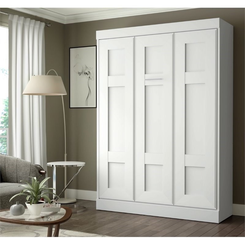 Pemberly Row Modern Wood Full Wall Bed with Hardware Included in White