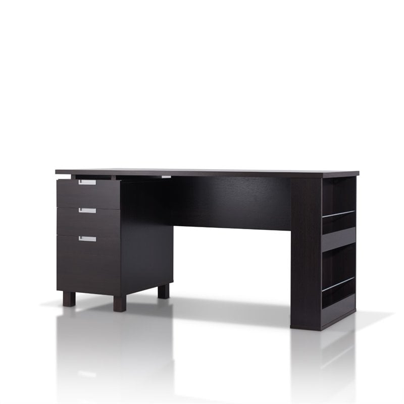 Pemberly Row Modern 3-Drawer Wood Writing Desk with Built in Espresso