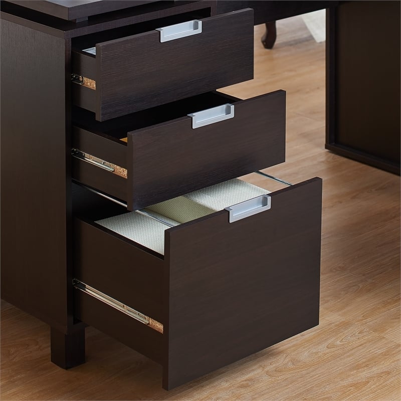 Pemberly Row Modern 3-Drawer Wood Writing Desk with Built in Espresso