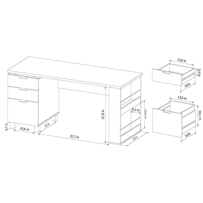 Pemberly Row Modern 3-Drawer Wood Writing Desk with Built in Espresso