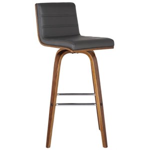 Pemberly Row 26&quot Modern Faux Leather/Wood Counter Stool in Gray/Walnut