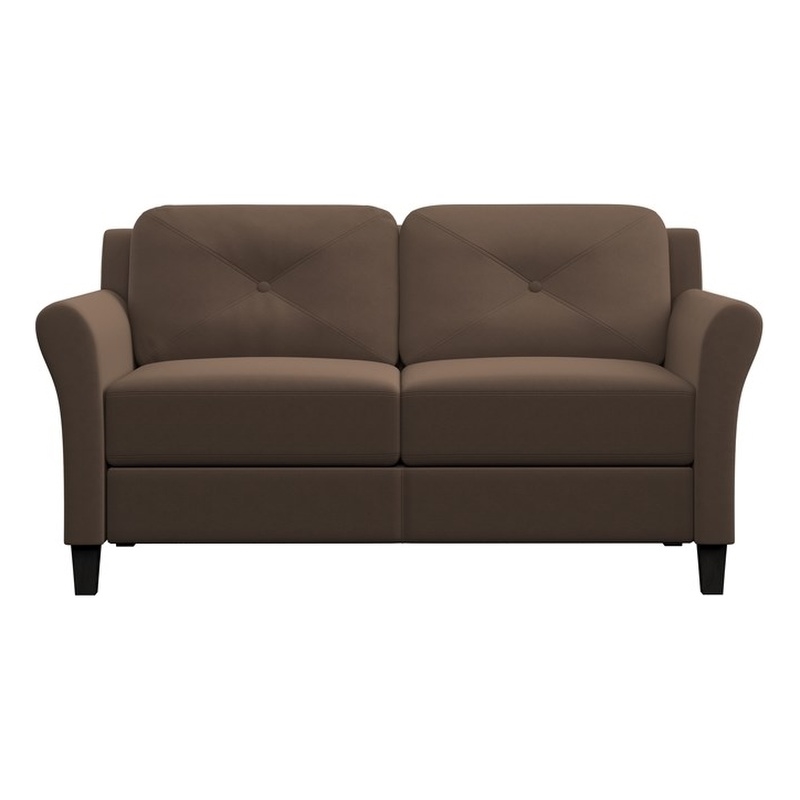 Pemberly Row Cushion Back Transitional Polyester Microfiber Loveseat in Brown