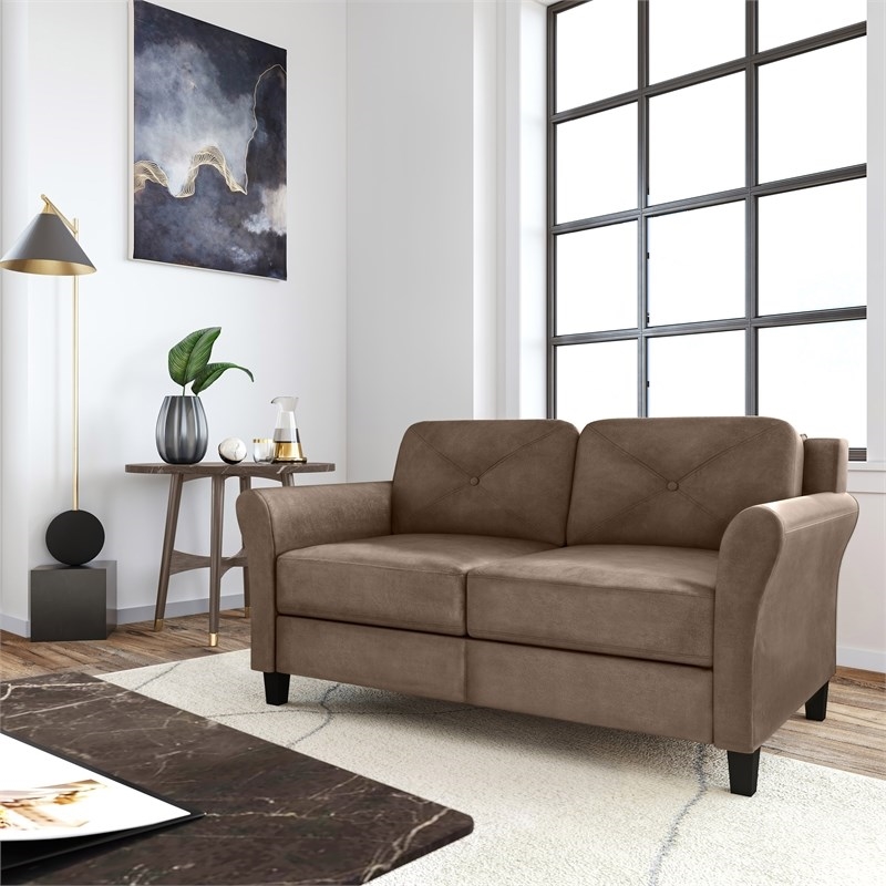 Pemberly Row Cushion Back Transitional Polyester Microfiber Loveseat in Brown