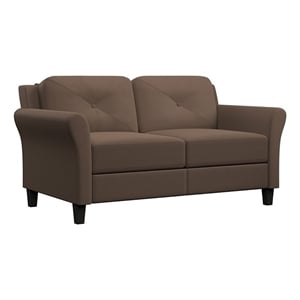 Pemberly Row Cushion Back Transitional Polyester Microfiber Loveseat in Brown