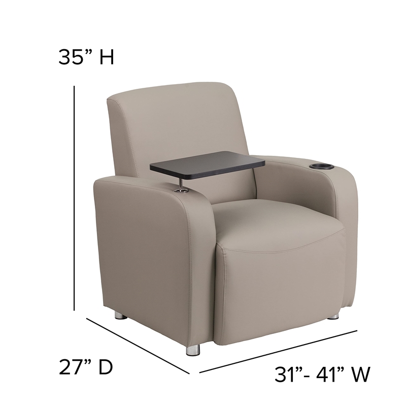 Pemberly Row Leather Guest Chair with Cup Holder in Gray