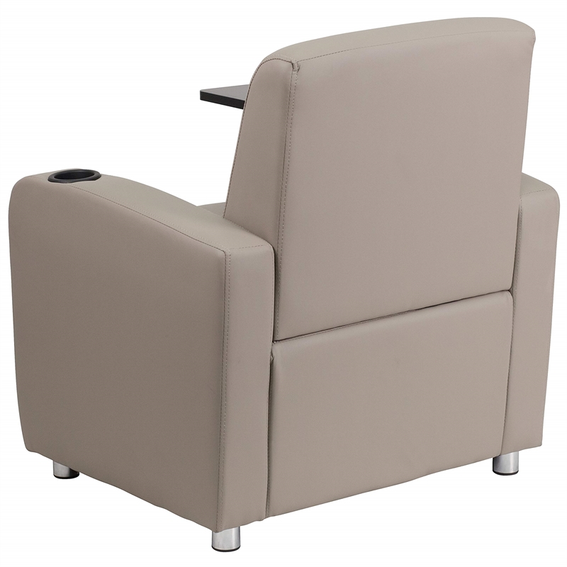Pemberly Row Leather Guest Chair with Cup Holder in Gray