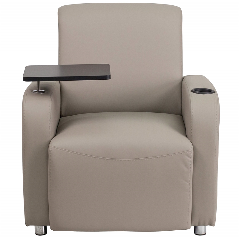 Pemberly Row Leather Guest Chair with Cup Holder in Gray