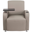 Pemberly Row Leather Guest Chair with Cup Holder in Gray