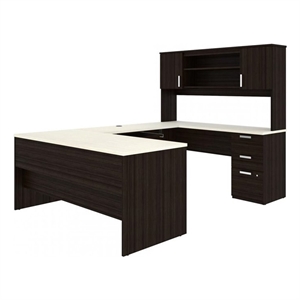 Pemberly Row U Shaped Computer Desk in Dark and White Chocolate