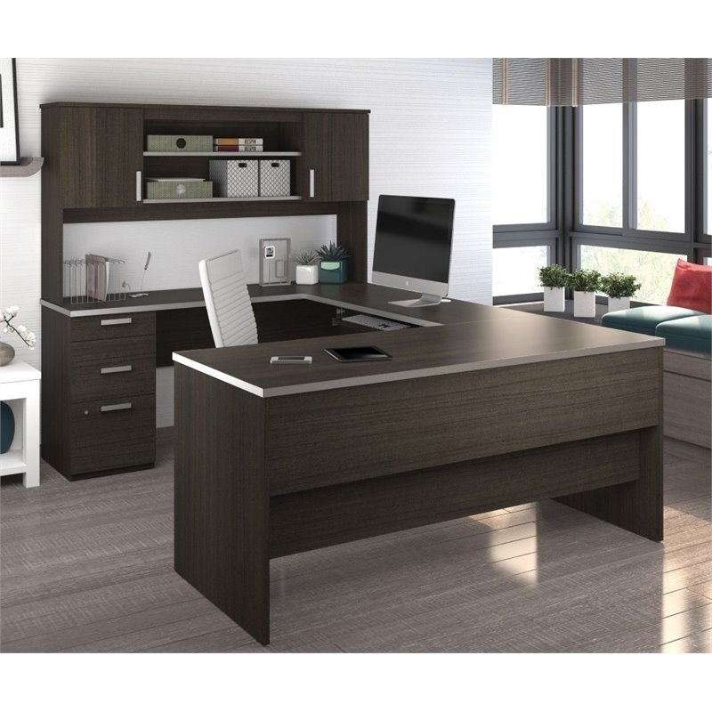 Pemberley Row Particle Board Dark Chocolate Computer Desk U-Shaped 93.6