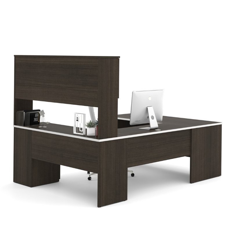 Pemberley Row Particle Board Dark Chocolate Computer Desk U-Shaped 93.6