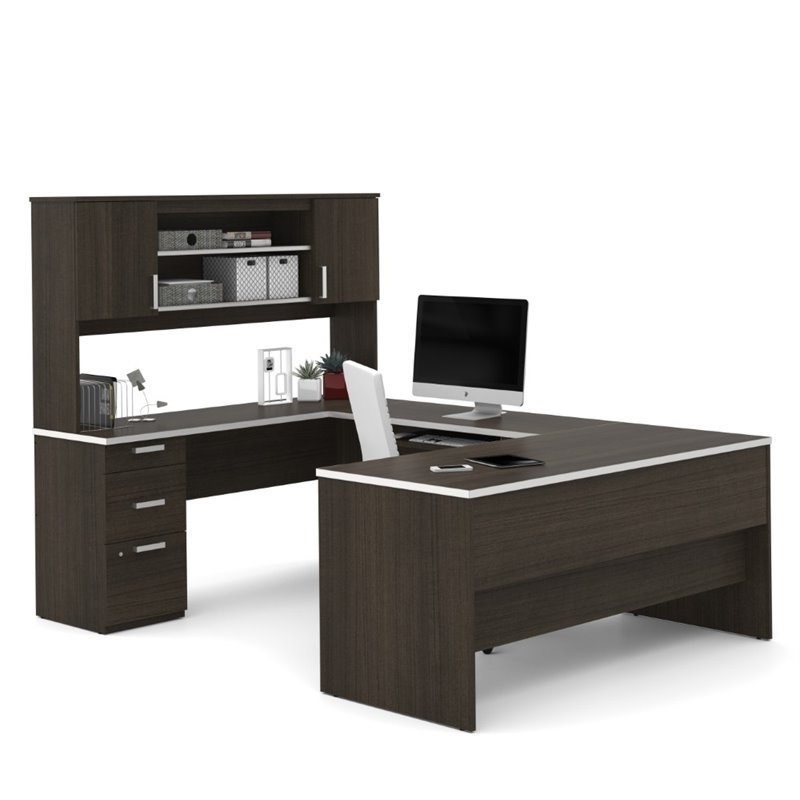 Pemberley Row Particle Board Dark Chocolate Computer Desk U-Shaped 93.6