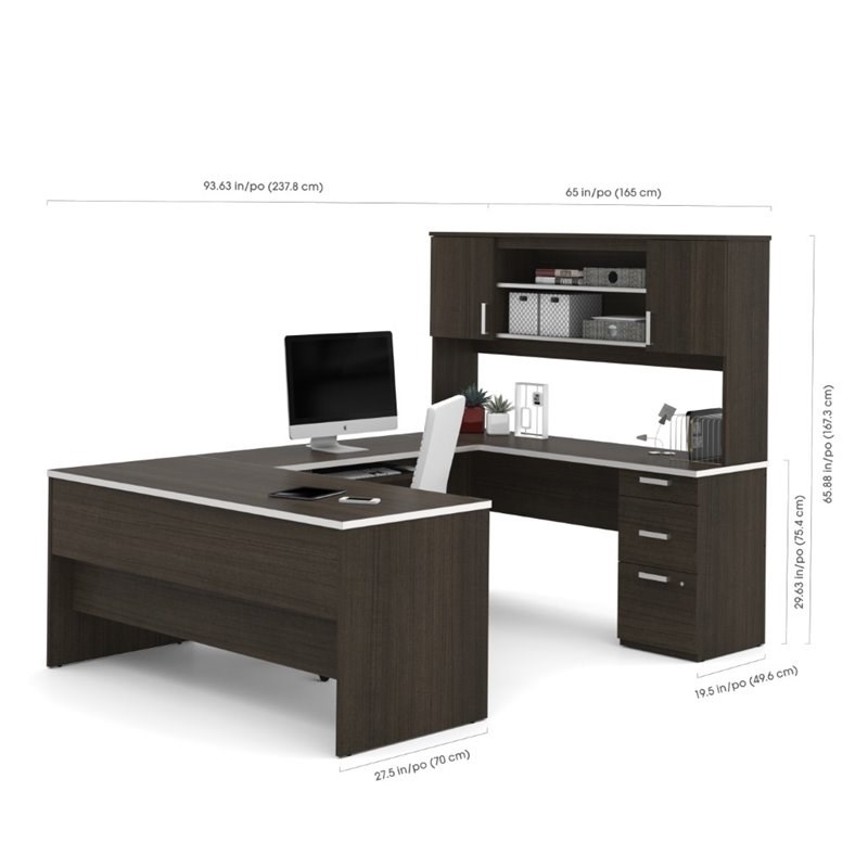 Pemberley Row Particle Board Dark Chocolate Computer Desk U-Shaped 93.6