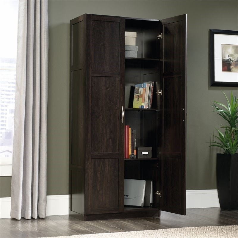 Pemberley Row Engineered Wood Cinnamon Cherry Storage Cabinet Rectangular Four Adjustable Shelves 71.5