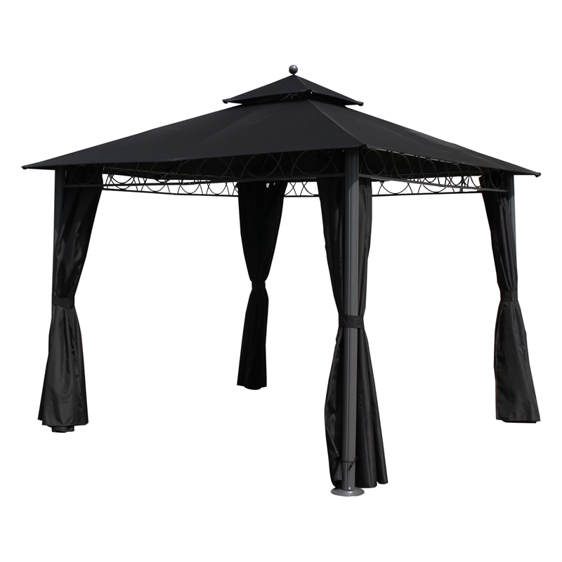Pemberly Row Square Gazebo with Drapes in Ruby Red