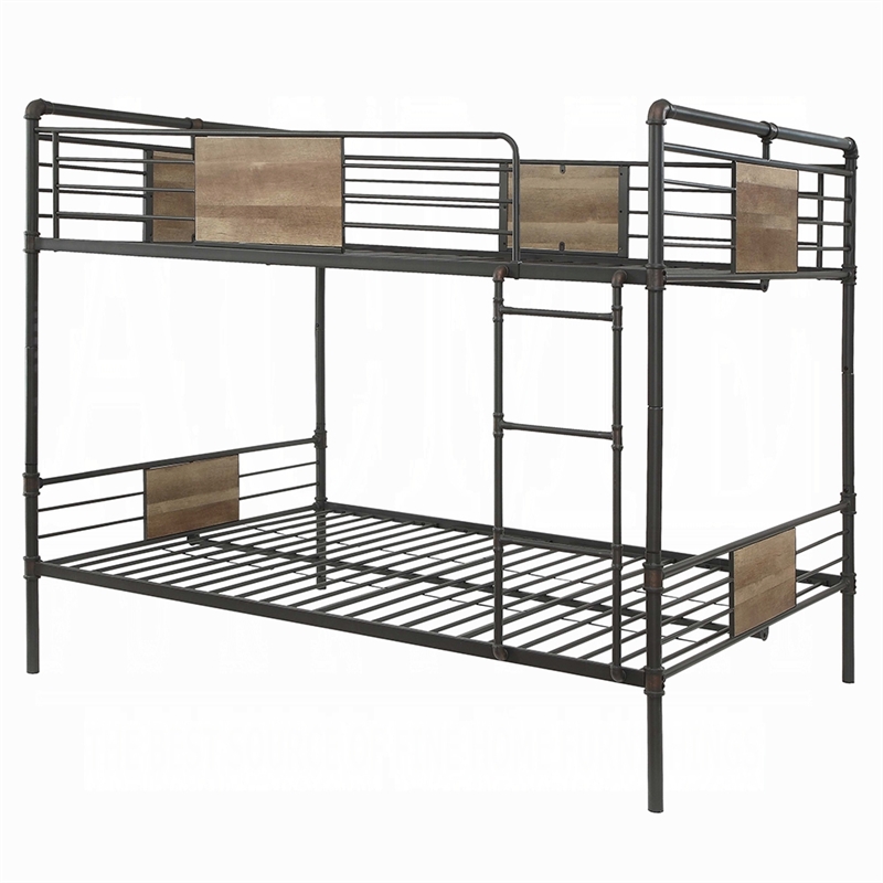 Pemberly Row Queen Over Queen Metal Bunk Bed in Sandy Black