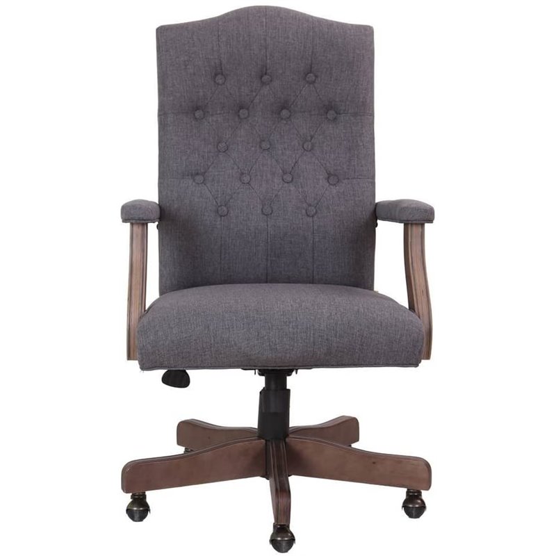 Pemberley Row Commercial Grade Linen Slate Gray Executive Chair High-Back Button-Tufted 47