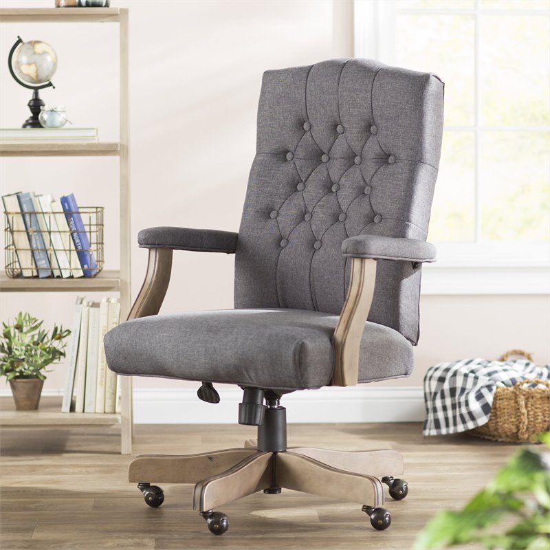 Pemberley Row Commercial Grade Linen Slate Gray Executive Chair High-Back Button-Tufted 47