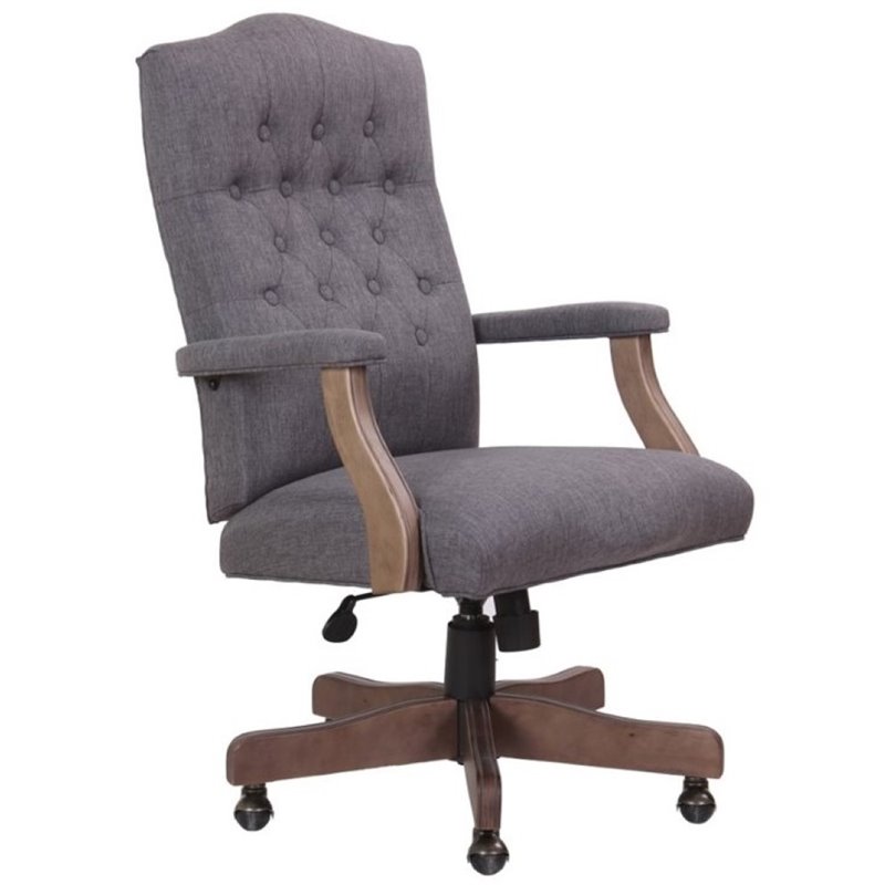 Pemberley Row Commercial Grade Linen Slate Gray Executive Chair High-Back Button-Tufted 47
