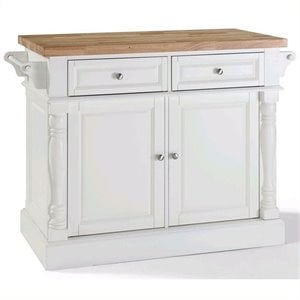 Pemberley Row Solid Rubber Wood White Kitchen Island Rectangular Butcher Block Unassembled