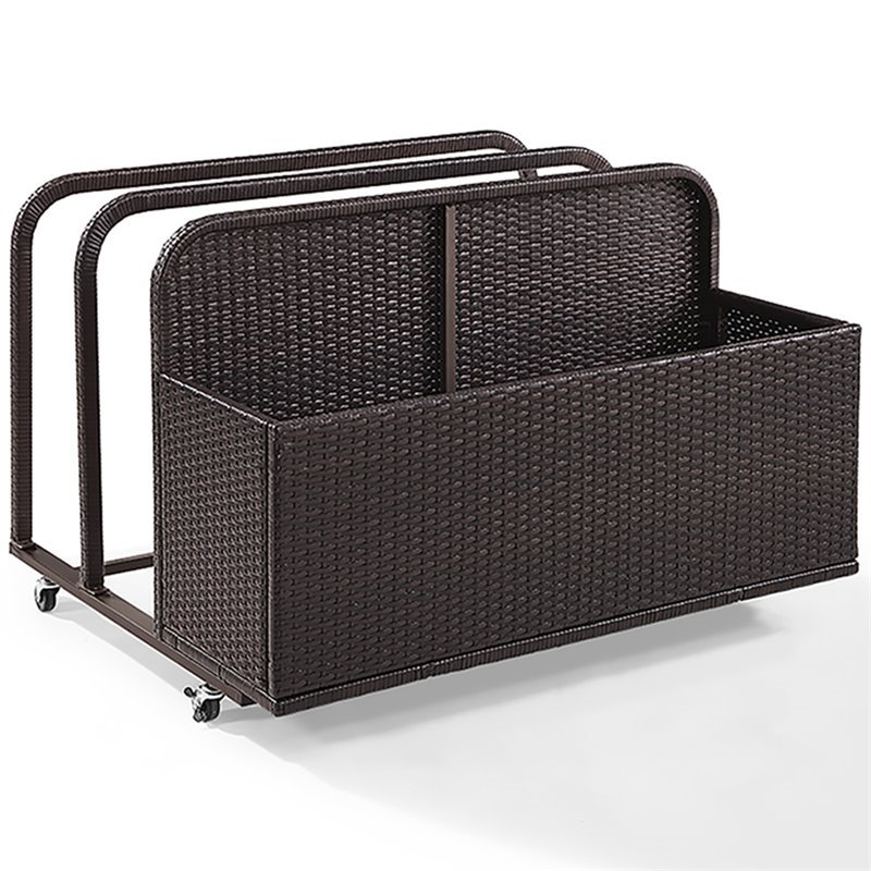 Pemberly Row Coastal Wicker / Rattan Patio Float Caddy in Brown