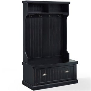 Pemberly Row Coastal Wood Hall Tree in Distressed Black Finish