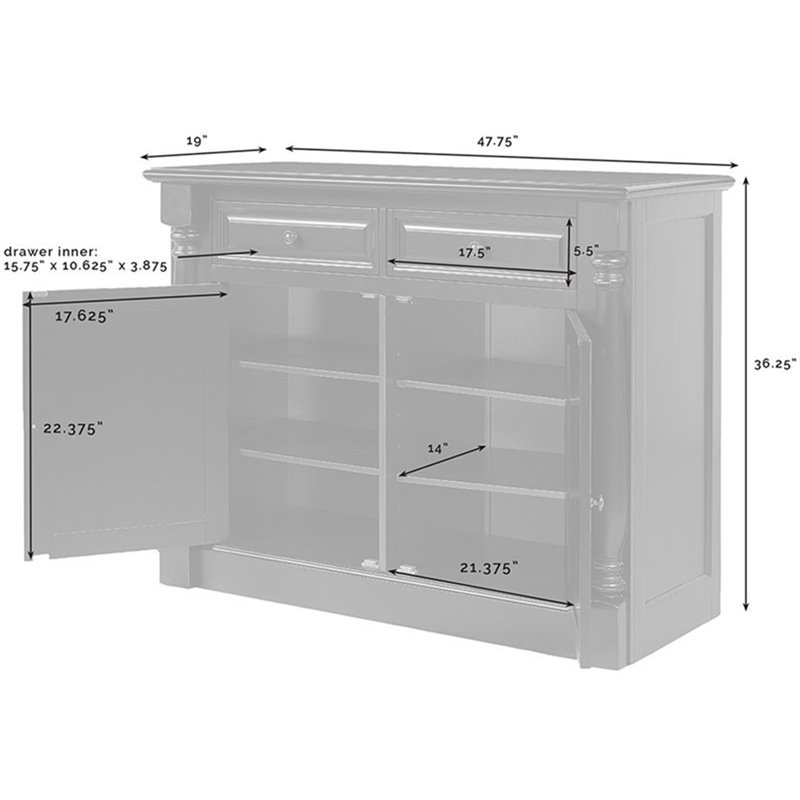 Pemberley Row Hardwood and Veneer White Buffet Rectangular Adjustable Shelves 36.25