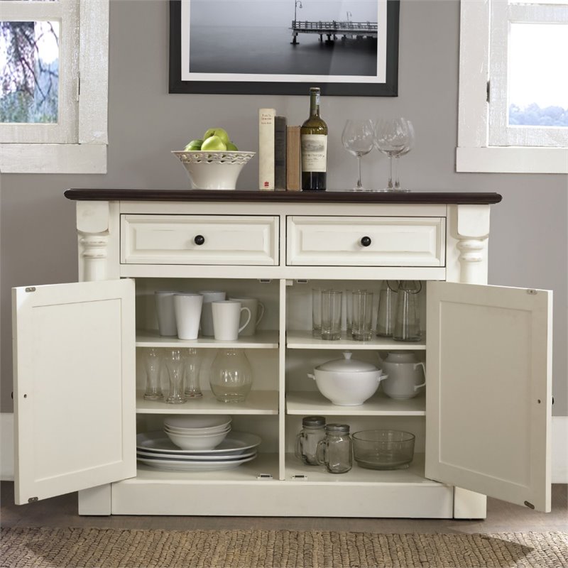 Pemberley Row Hardwood and Veneer White Buffet Rectangular Adjustable Shelves 36.25