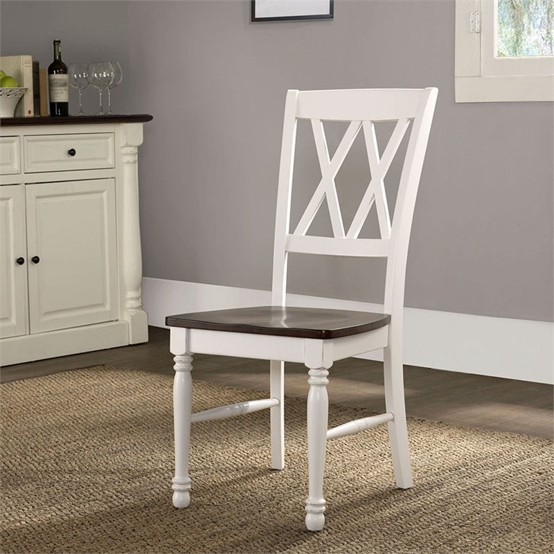 Pemberly Row Wood Turned Leg Dining Side Chair in White (Set of 2)
