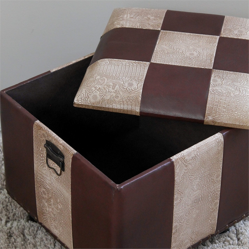 Pemberley Row Faux Leather Brown Ottoman Square Storage 15