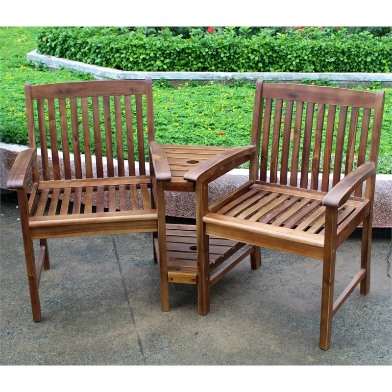 Pemberly Row Acacia Double Corner Patio Chair